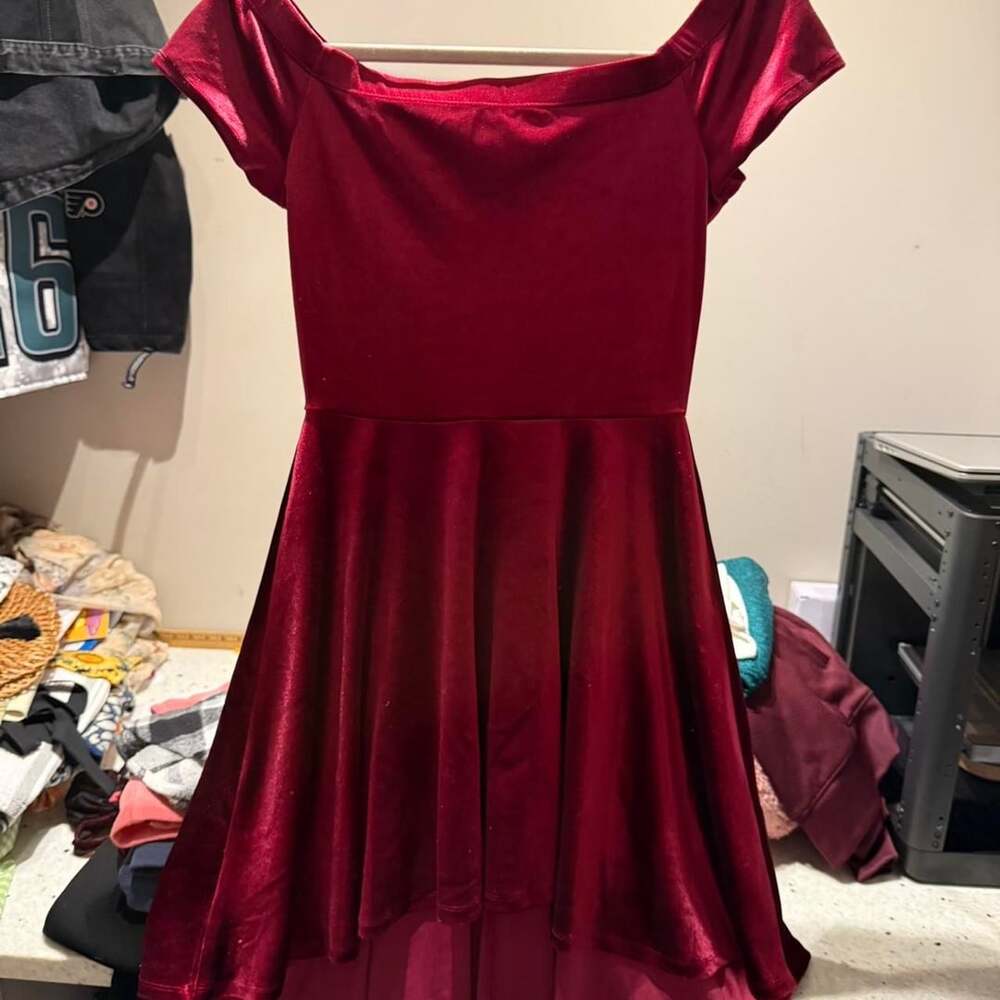 Hot Gal Burgundy Off The Shoulder High-Low Velvet Dress